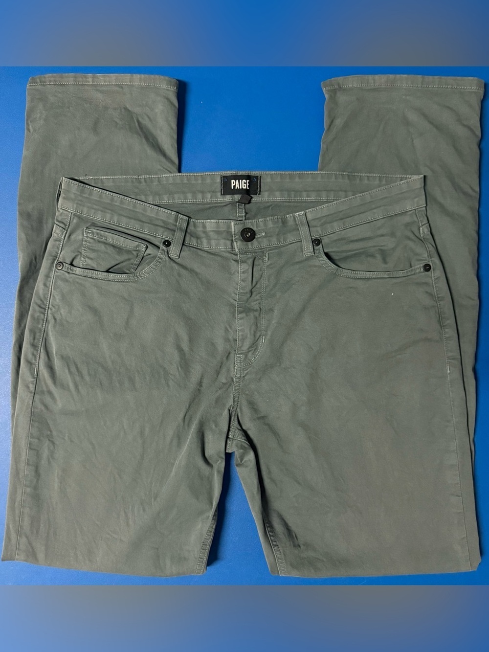 PAIGE Normandie Japanese Twill Pants 36 37x34 Smokey Blue Made USA